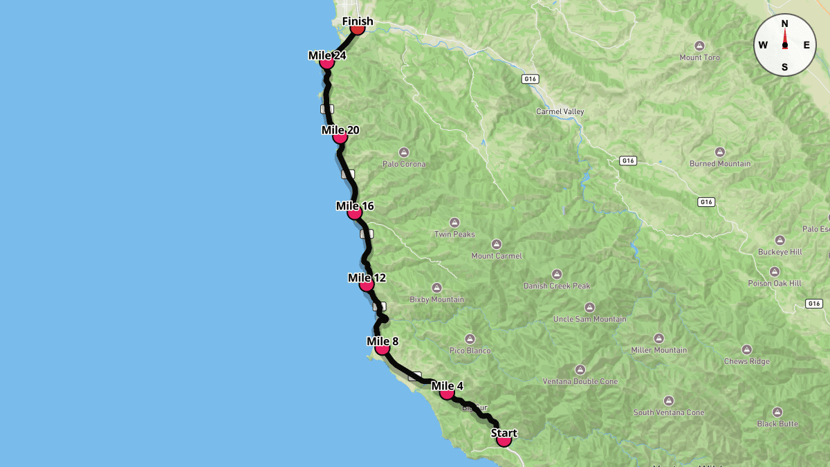 Course map for Big Sur International Marathon
